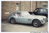 Colour photograph showing the Austin Healey 3000 coupe (J31 AC?) in Geoff Healey's parking space (at Austin?)